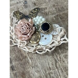 Handmade Lace Trinkets Buttons Reworked Brooch Statement Pin